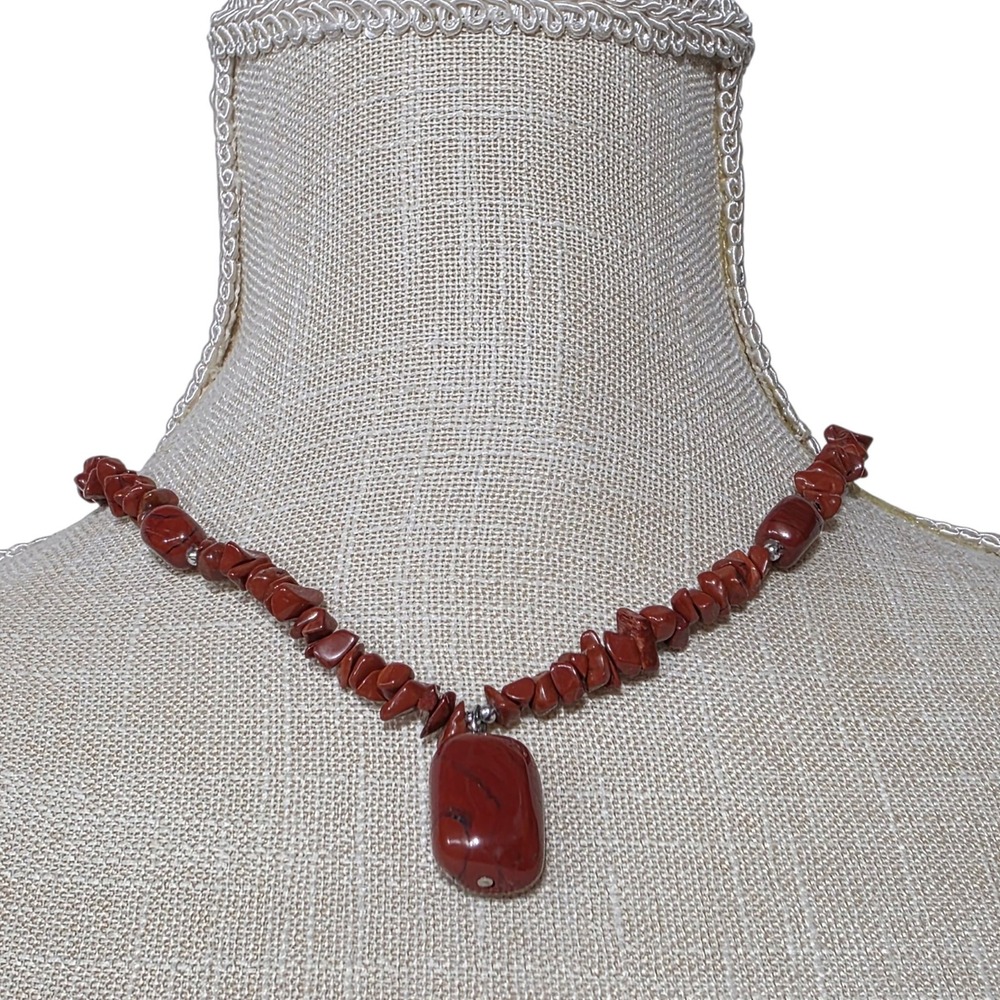 Unbranded Red Jasper Chip Necklace Women OS Red Earthy Boho Natural Stone
